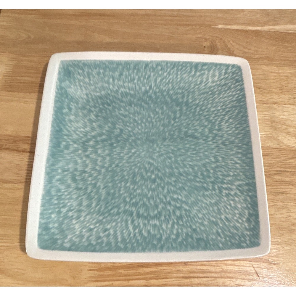 Sango Vega Aqua Dinner Plate Large 11.25" Square Abstract Aqua/White